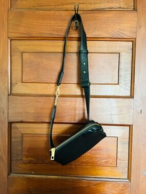 Black Crossbody Belt Bag with Gold Zipper